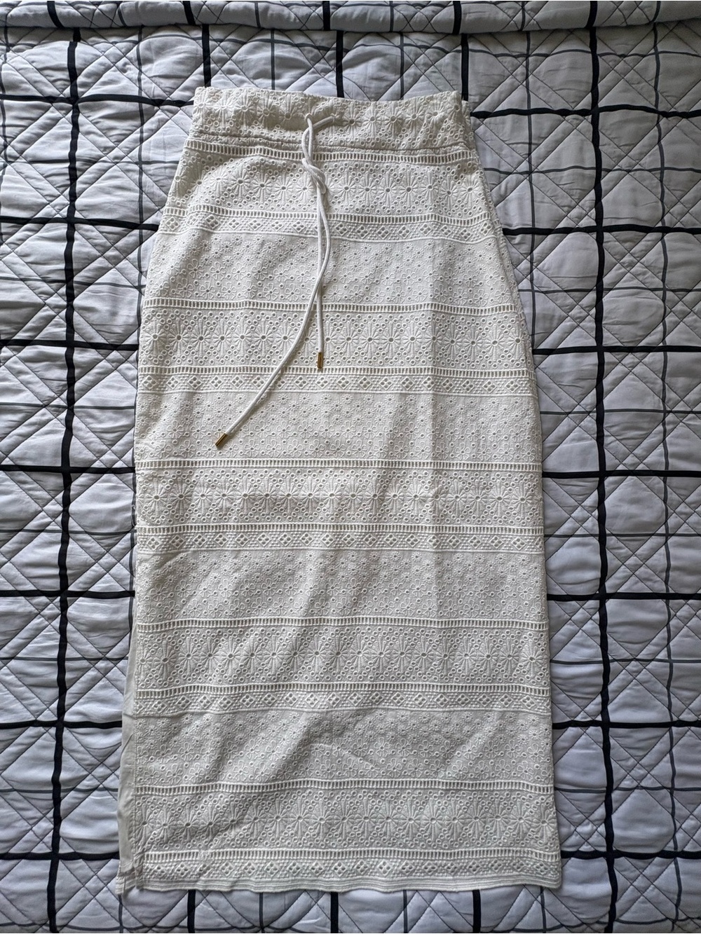 Cartolina Nantucket Beatrice Eyelet Maxi Skirt Ivory Embroidered Size S